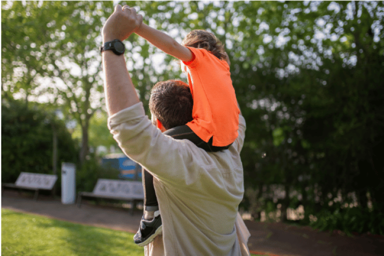 Child on dad's shoulders