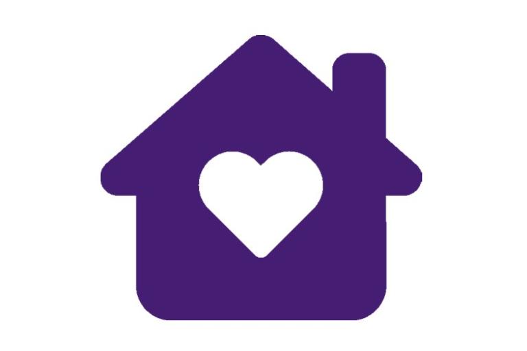 Purple house with a heart cut out the middle