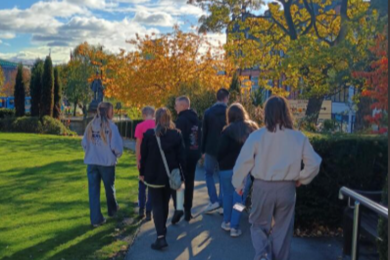 Young people walking in a group 