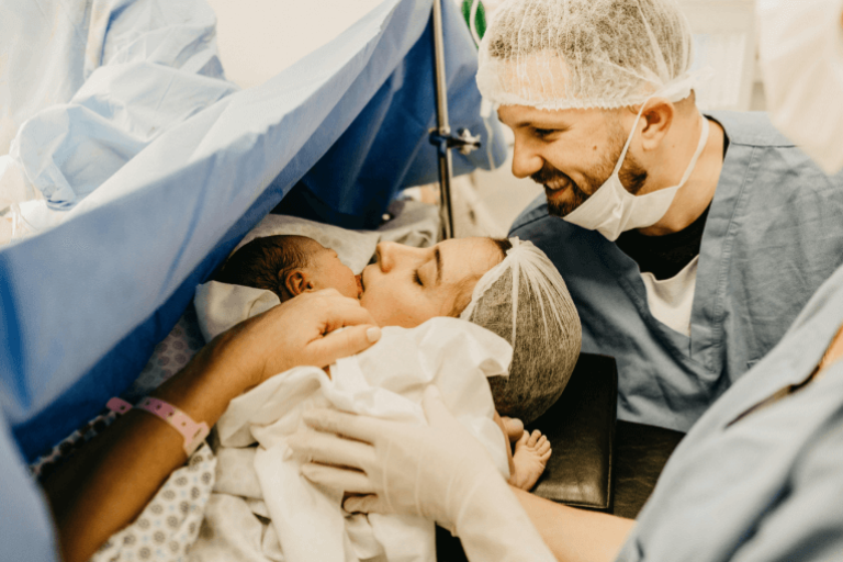 Post birth couple and newborn