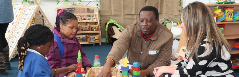 Family playing at table 