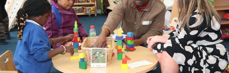 Family playing at table 
