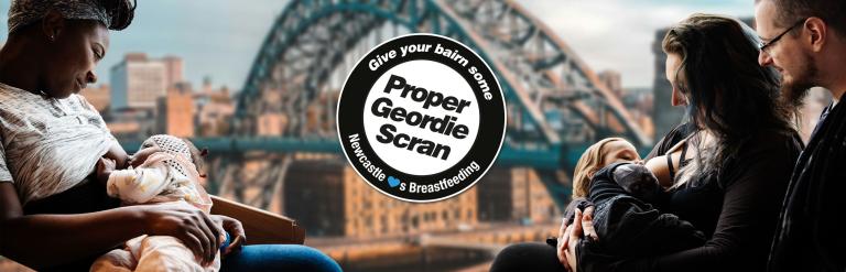 Breast feeding mums with a photo of the Tyne bridge 