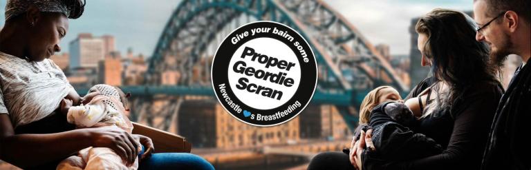 Breast feeding mums with a photo of the Tyne bridge 